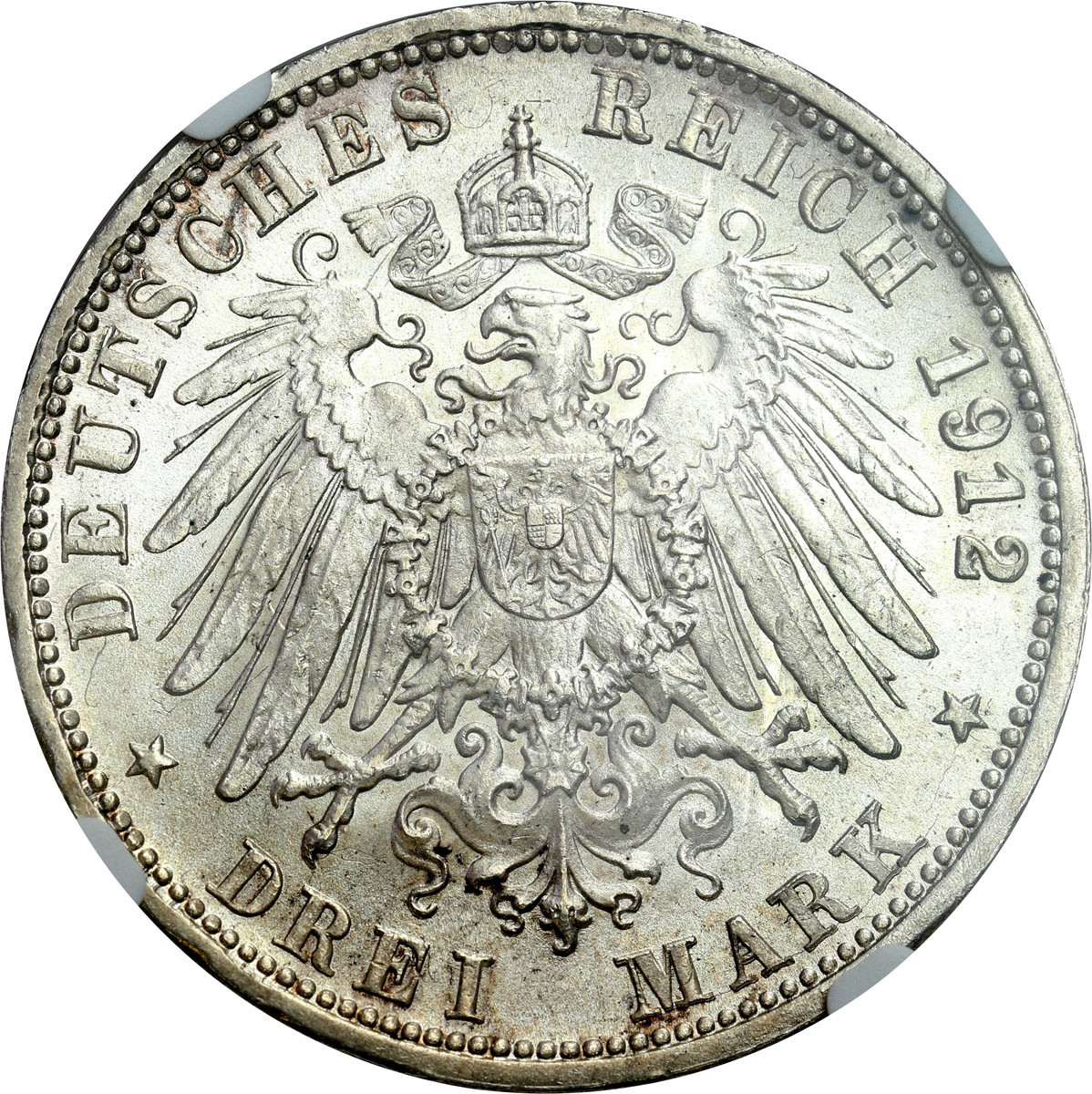 Niemcy, Wirtembergia. 3 marki 1912 F, Stuttgart - NGC MS63 - PIĘKNE